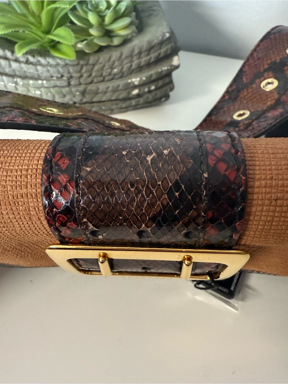 BURBERRY Python Patchwork Suede Buckle Bag - Picture 4 of 10